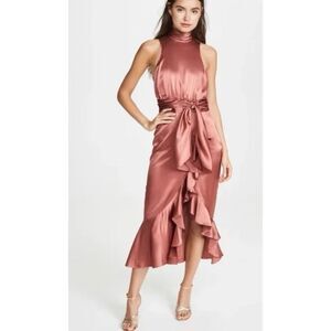 CINQ A SEPT WINONA HIGH-NECK SILK DRESS in Rosewood